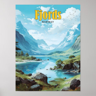 Blue Sky in Fjords Norwegen Vintage Travel Poster