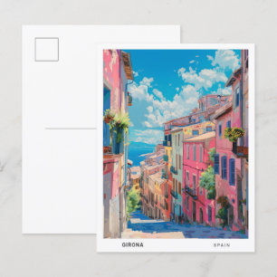 Blue Sky in Girona Spanien Vintage Travel Postkarte
