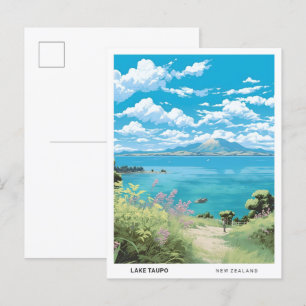 Blue Sky in Lake Taupo New Zealand Vintage Travel Postkarte
