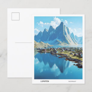 Blue Sky in Lofoten Norwegen Vintage Travel Postkarte