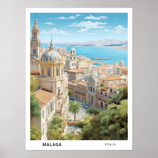 Blue Sky in Malaga Spanien Vintage Travel Poster (Vorne)