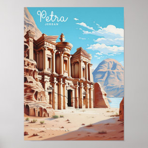 Blue Sky in Petra Jordan Vintage Travel Poster