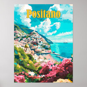 Blue Sky in Positano Italien Vintage Travel Poster