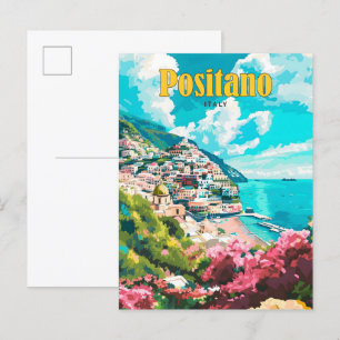 Blue Sky in Positano Italien Vintage Travel Postkarte
