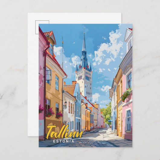 Blue Sky in Tallinn Estland Vintage Travel Postkarte (Vorne/Hinten)