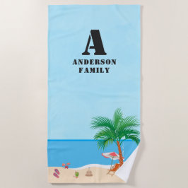 Blue Sky, Initials, Name and Beach Life Strandtuch