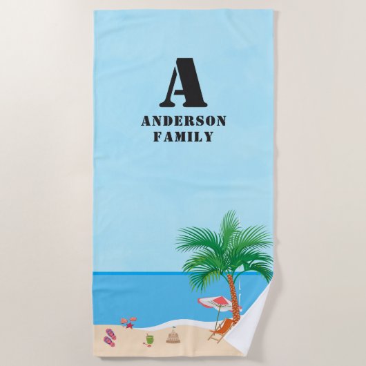 Blue Sky, Initials, Name and Beach Life Strandtuch (Vorderseite)