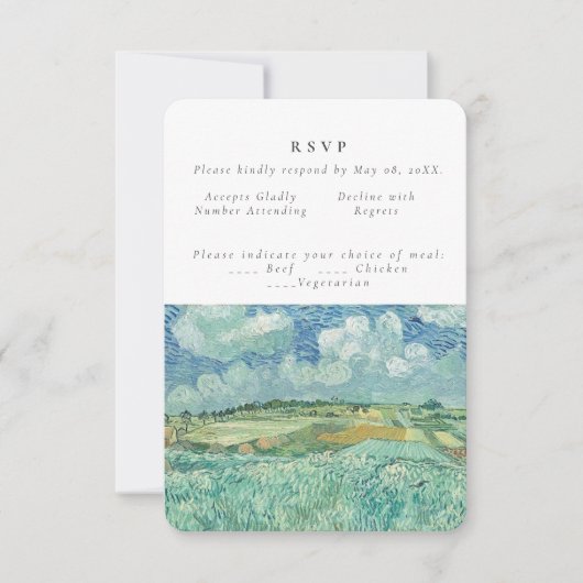 Blue Sky mit Green-field-Hochzeit RSVP Einladung (Vorderseite)