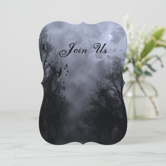 Blue Sky mit Ravens Custom Halloween Einladungen (Stehend Vorderseite)