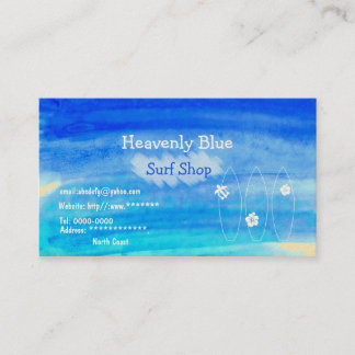 Blue sky ocean watercolor Surf shop2 sand beach Visitenkarte
