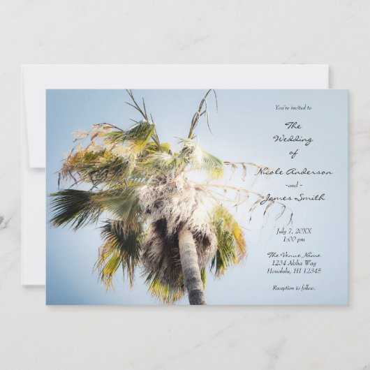Blue Sky Palm Tree Tropical Island Beach Wedding Einladung (Vorderseite)