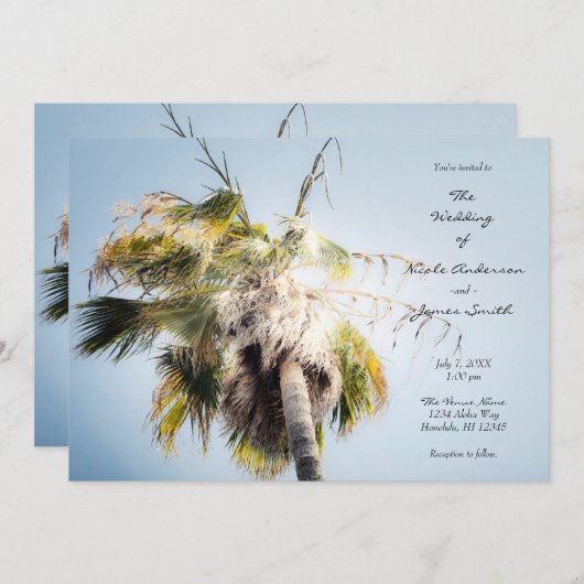 Blue Sky Palm Tree Tropical Island Beach Wedding Einladung (Vorne/Hinten)