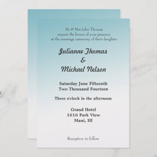 Blue Sky Romantic Wedding Einladung (Vorne/Hinten)