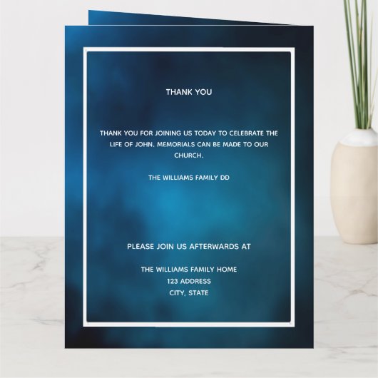 Blue Sky silber Foto elegantes Beerdigungsprogramm Dankeskarte (Rückseite)