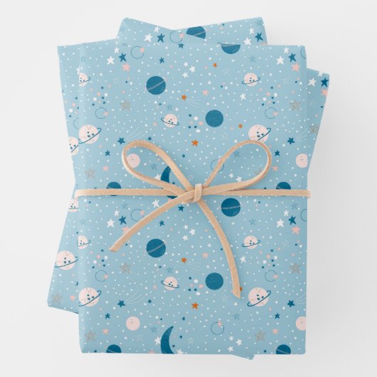 Blue Sky & Space Pattern Geschenkpapier Set (Beispiel)