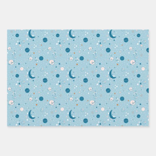 Blue Sky & Space Pattern Geschenkpapier Set (Vorderseite)