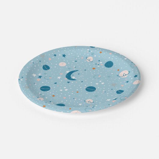 Blue Sky & Space Pattern Pappteller (Schrägansicht)