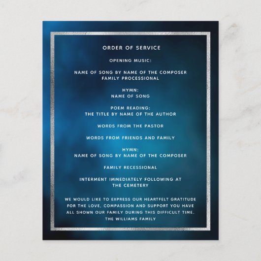 Blue Sky Star strahlend Foto Beerdigung Programm (Rückseite)