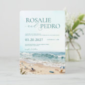 Blue Sky Summer Beach Watercolor QR Code Wedding Einladung (Stehend Vorderseite)