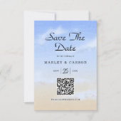 Blue Sky Summer Beach Wedding QR Code Save The Date (Vorderseite)