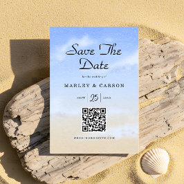 Blue Sky Summer Beach Wedding QR Code Save The Date