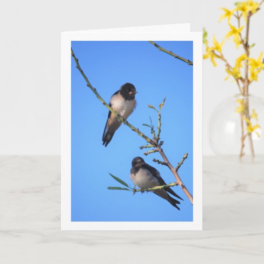 Blue Sky, Swallow Birds Portrait Karte (Gelbe Blume)