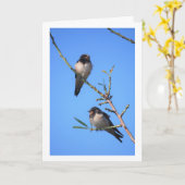 Blue Sky, Swallow Birds Portrait Karte (Gelbe Blume)