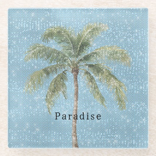 Blue Sky Tropical Palm Tree Sparkle  Glasuntersetzer (Vorderseite)