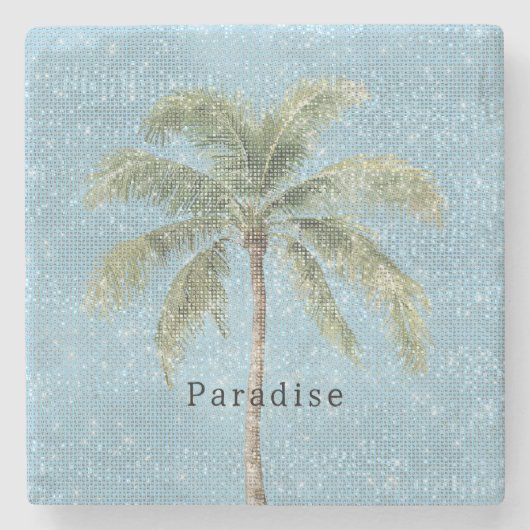 Blue Sky Tropical Palm Tree Sparkle  Steinuntersetzer (Vorderseite)