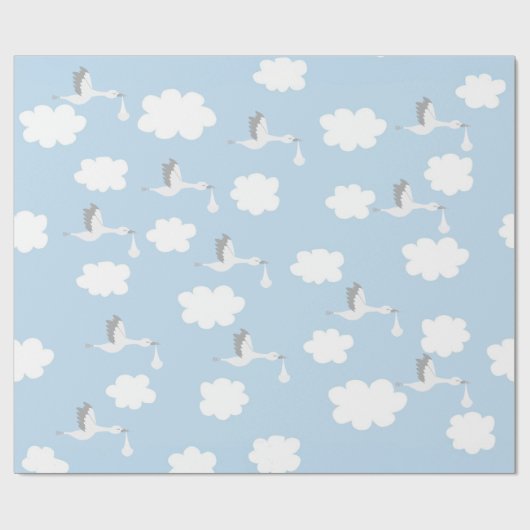 Blue Sky und Clouds Stork Baby Geschenkpapier (Flach)