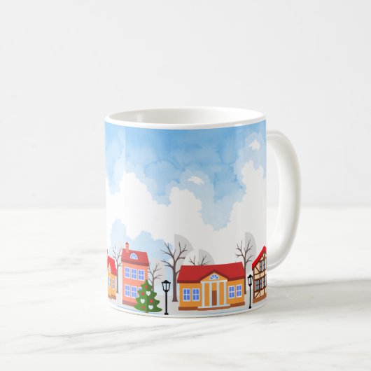 Blue Sky Vorstädte zu Weihnachten Kaffeetasse (VorderseiteRechts)
