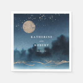 Blue Sky Watercolor Landscape Wedding Monogram Serviette