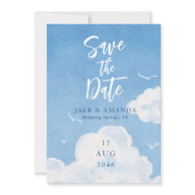 Blue Sky Watercolor Wedding Save the Date Cards