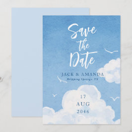 Blue Sky Watercolor Wedding Save the Date Cards Einladung