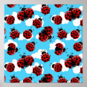 Blue Sky White Clouds Red Ladybug Käfer Poster (Vorne)