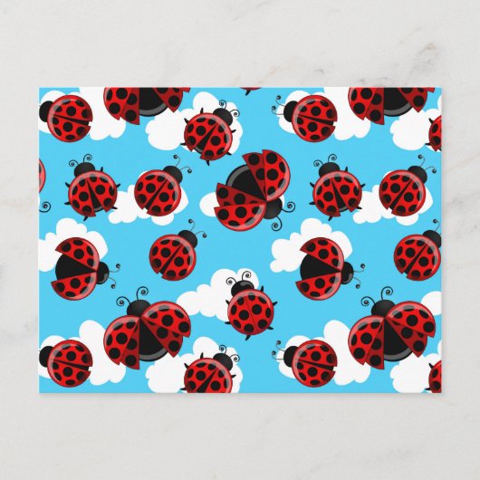 Blue Sky White Clouds Red Ladybug Käfer Postkarte (Vorderseite)