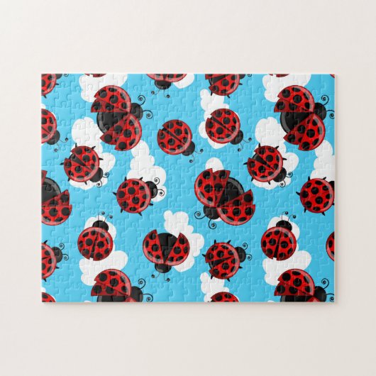 Blue Sky White Clouds Red Ladybug Käfer Puzzle (Horizontal)