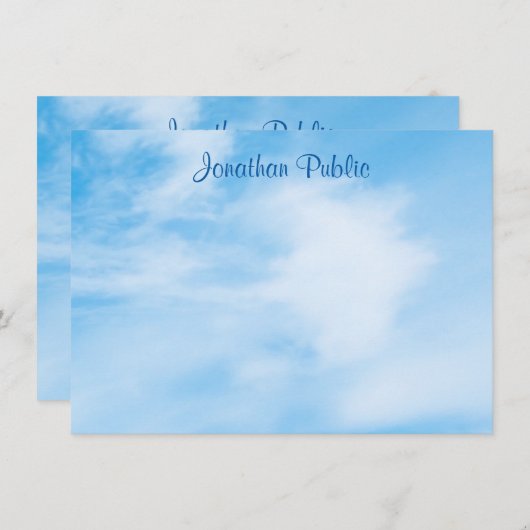 Blue Sky White Clouds Template Custom Calligraphy Mitteilungskarte (Vorne/Hinten)