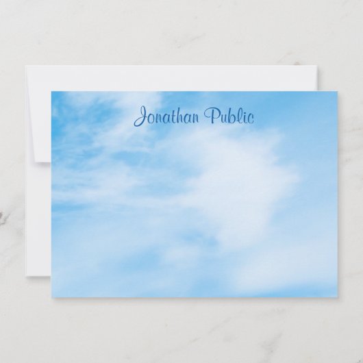 Blue Sky White Clouds Template Custom Calligraphy Mitteilungskarte (Rückseite)