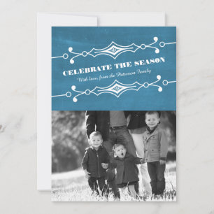 Blue Slanted Chalkboard Holiday Foto Flat Card Einladung