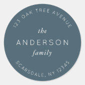 Blue Slate Family Name Rücksendeadresse Moderne Runder Aufkleber (Vorderseite)