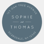 Blue Slate Wedding Rücksendeadresse Modern Runder Aufkleber (Vorderseite)