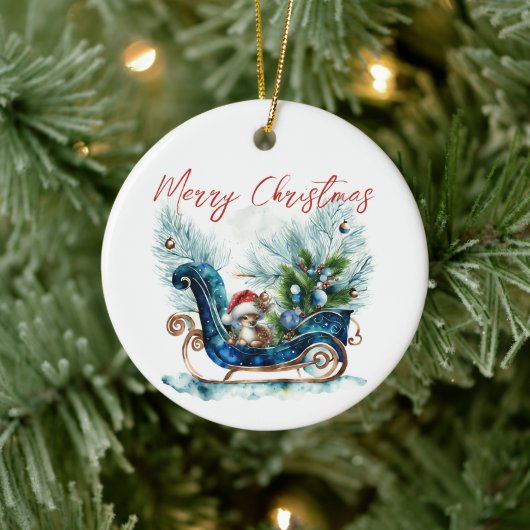 Blue Sled Baby Rentier Keramik Ornament (Baum)