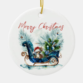 Blue Sled Baby Rentier Keramik Ornament