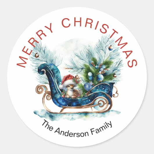 Blue Sled Baby Rentier Runder Aufkleber (Vorderseite)