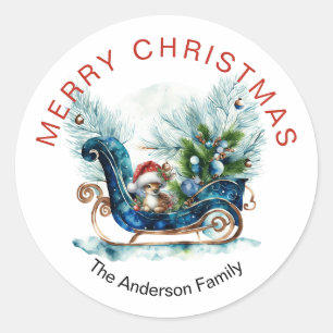 Blue Sled Baby Rentier Runder Aufkleber