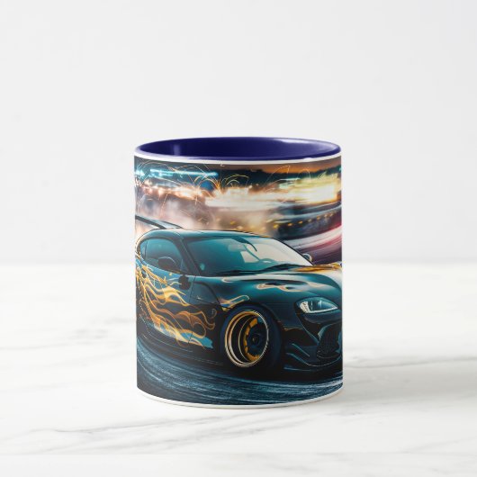 Blue Sleek Driving Sports Car Automotive Tasse (Zentrum)