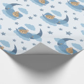 Blue Sleeping Baby Bear auf Mondwolken & Sternen Geschenkpapier (Ecke)