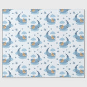 Blue Sleeping Baby Bear auf Mondwolken & Sternen Geschenkpapier (Flach)