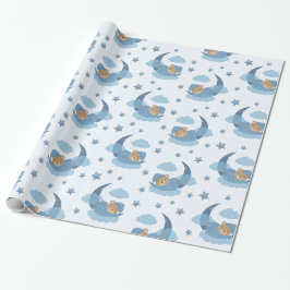Blue Sleeping Baby Bear auf Mondwolken & Sternen Geschenkpapier